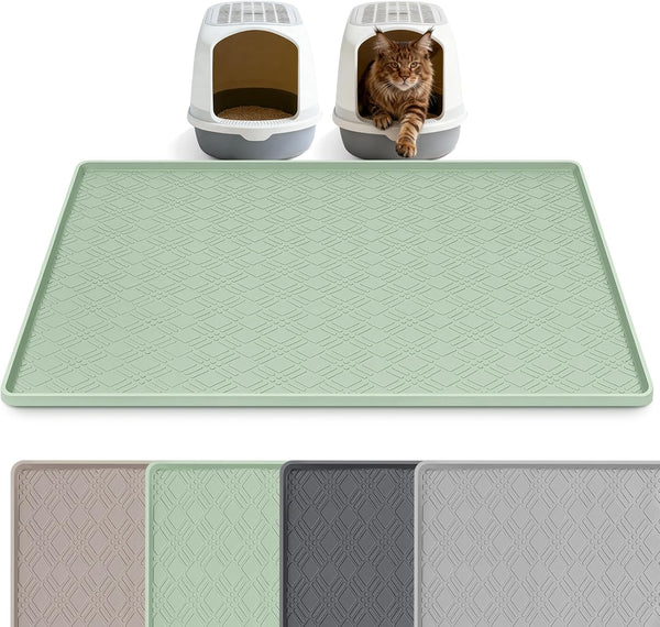Silicone Cat Litter Mat 47" X 35" Cat Mat for Litter Box, Khaki | Extra Large Cat Litter Trapping Mat for Floor, Waterproof, Non-Slip Kitty Litter Box Mat with Raised Edge, Easy to Clean10