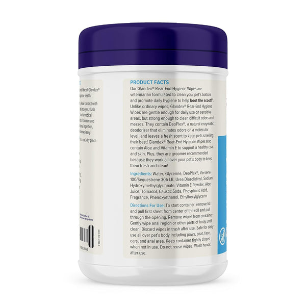 Vetnique Glandex Rear End Wipes for Dogs & Cats, Anal Gland Hygiene | Deodorizing Dog & Cat Wipes for Paws & Butt, Boot the Scoot with Deoplex Enzyme, Aloe & Vitamin E, Alcohol Free, 75Ct9