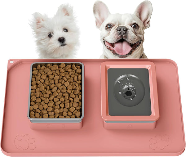 Dog Bowl Set, No Spill Dog Water and Food Bowl with Silicone Mat | Large Capacity 304 Stainless Steel Bowls, 2-In-1 Set, Slows Drinking, Anti-Slip Silicone Feeding Mat, Home/Travel, 6-7 Cups11