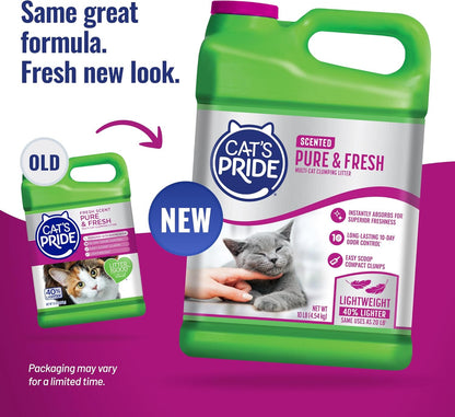 Cat'S Pride Premium Lightweight Clumping Litter: Pure & Fresh - up to 10 Days of Powerful Odor Control - Multi-Cat, Scented, 10 Pounds2