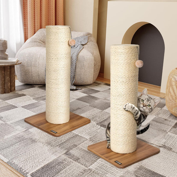 KAMABOKO 29.5" Cat Scratching Post, 7.5" Ultra-Large Diameter Natural Sisal Cat Scratch Post, Scratch-Resistant Tall Cat Scratcher for Indoor Cats, Protect Your Furniture, Beige, Pack of 18