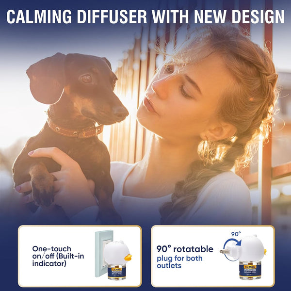 Dog Calming Pheromones Diffuser 6 in 1 Kit Appeasing Pheromone Diffuser to Calm (2 Plug In+4 X48Ml Refill) for Anxiety Relief Reduce Aggression Fighting Barking Stress 120 Day Supply(Tasteless)4