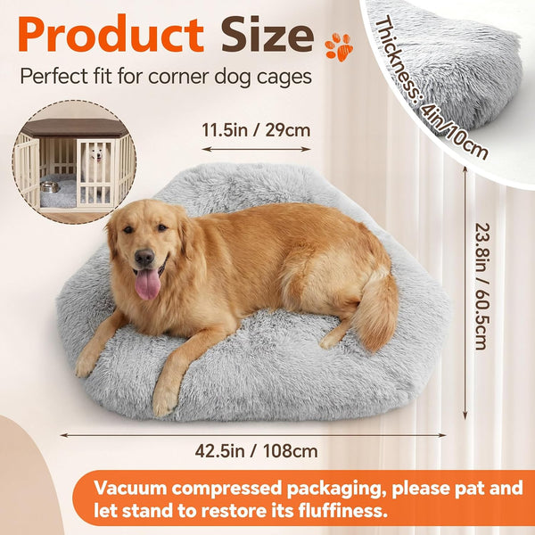 Lemonroad 42.5 Inch Corner Dog Crate Bed Pad Washable Dog Kennel Pad Mat Furniture for Large Dogs Thick Plush Crate Pet Cage Sleeping Bed Pet Corner Side Table (Only Mat)2