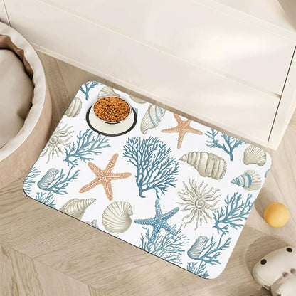 Marble Dog Cat Food Mat,Blue Teal Turquoise Gold Absorbent Pet Feeding Mat with Rubber Backing,Non-Slip Water Bowl Placemat,Indoor Pet Accessories Supplies 12"X20"14