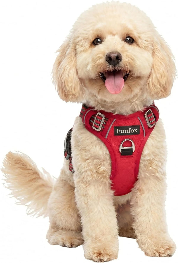 Funfox Dog Harness Medium Sized Dog, Vertical Handle Easy Control, No Pull Pet Vest Adjustable with 2 Leash Clips, Soft Material, Reflective Safe Night Walking for Small Medium Large Breed, Black, M54