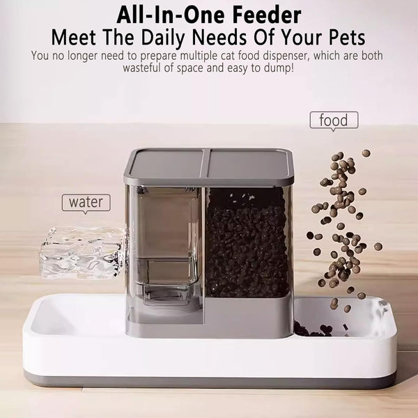Kathson Gravity Cat Food and Water Dispenser Automatic Dog Feeder Waterer 2 in 1 Auto Pet Food and Water Bowl Set Self Feeding for Puppy Kitten，Grey3