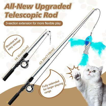 Pawaboo Cat Feather Toys, 4 Pack Interactive Cat Feather Teaser Wand Toys, Retractable Fishing Pole Wand Catcher Exerciser with Refill Fish, Dragonfly Worm with Bells, Fun Cat Kitten Kitty Playing Toy2