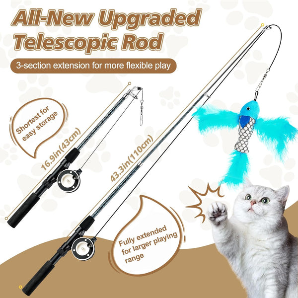 Pawaboo Cat Feather Toys, 4 Pack Interactive Cat Feather Teaser Wand Toys, Retractable Fishing Pole Wand Catcher Exerciser with Refill Fish, Dragonfly Worm with Bells, Fun Cat Kitten Kitty Playing Toy2
