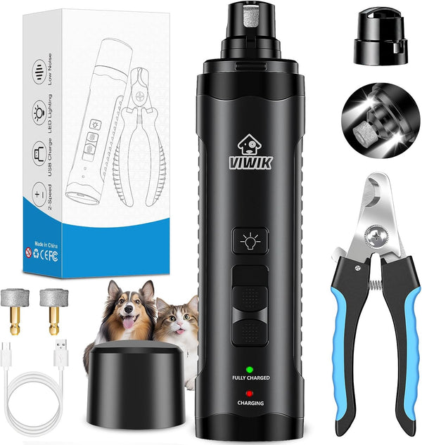 VIWIK Dog Nail Trimmers with Light, Cat Dog Nail Clippers, Dog Nail Grinder Quiet for Large Medium Small Dogs Paw & Cats Claw, Electric 2-Speed Pet Toenail Grooming Supplies, Gifts for Dog Lovers.9