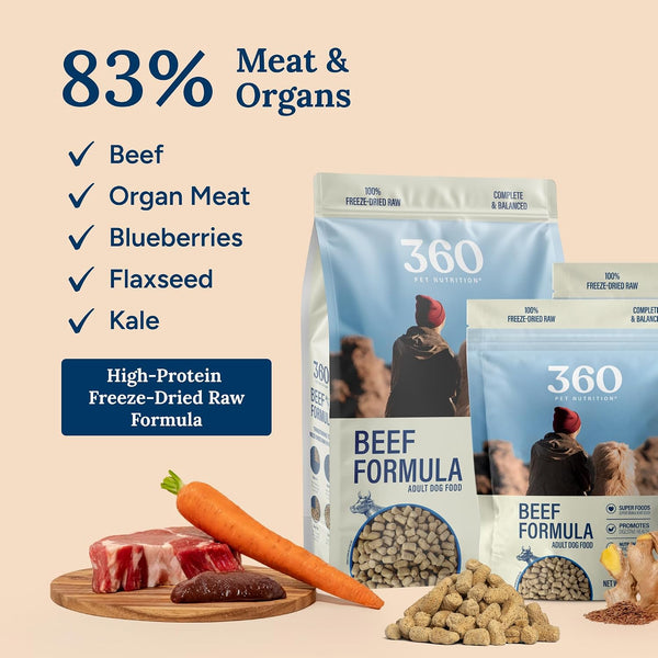 360 Pet Nutrition Freeze-Dried Raw Dog Food – Beef Recipe with Liver & Organs, High Protein with Omega-3S, Fruits, Veggies & Superfoods, Grain-Free, No Fillers, 1 Lb – Made in USA8