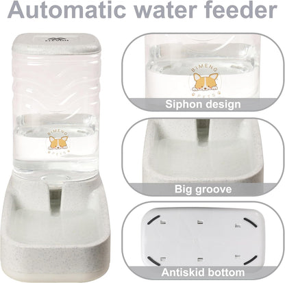 Elevon Automatic Cat Feeder, Gravity Food and Water Dispenser Bowl Set for Small Medium Dogs Animals, Pet Feeder Dispenser Storage Food, 3.8L Large Capacity, White & Gray4
