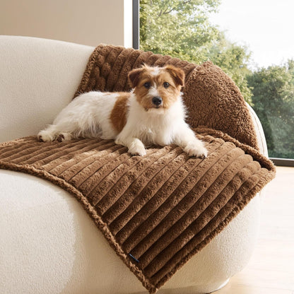Bedsure Comfyfleece™ Waterproof Dog Blankets for Large Dogs,50X60 Cream | Soft Plush Couch Cover,Washable Corduroy Fleece for Furniture Protector,Cozy Calming Reversible Pet Blanket for Senior Dogs24