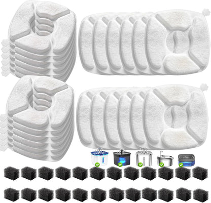 32 Pcs Cat Water Fountain Replacement Filters-16 Pack Cat Fountain Filters with 16 Pack Sponges, Enhanced Compatibility Pet Fountain Filter Fit for 95Oz/2.8L 135Oz/4L 67Oz/2L Pet Drinking Fountain10
