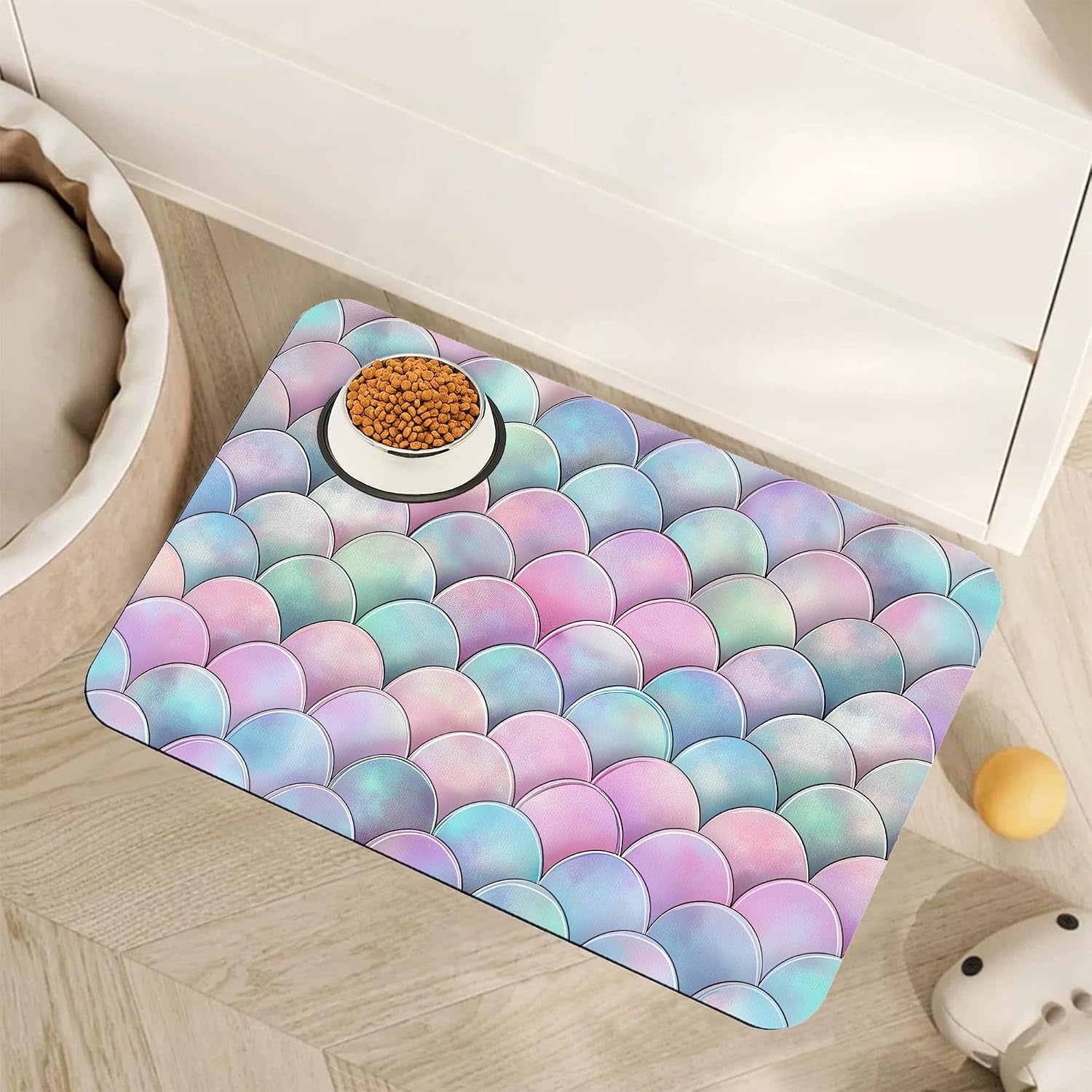 cute-strawberry-flower-dog-cat-food-mat-pink-absorbent-pet-feeding-mat-with-rubber-backing-non-slip-water-bowl-placemat-indoor-pet-accessories-supplies-12x20
