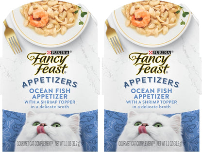 Purina Fancy Feast Lickable Appetizers Grain Free Wet Cat Food Topper Ocean Fish Appetizer with a Shrimp Cat Food Topper - (Pack of 10) 1.1 Oz. Trays9