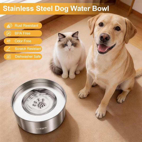 304 Stainless Steel Dog Water Bowl No Spill, 101Oz/3L Large Capacity Pet Water Dispenser with Floating Disk, Non-Slip Slow Drink Feeder for Cat, Anti-Gulping & Splash Proof for Travel, Car & Home5