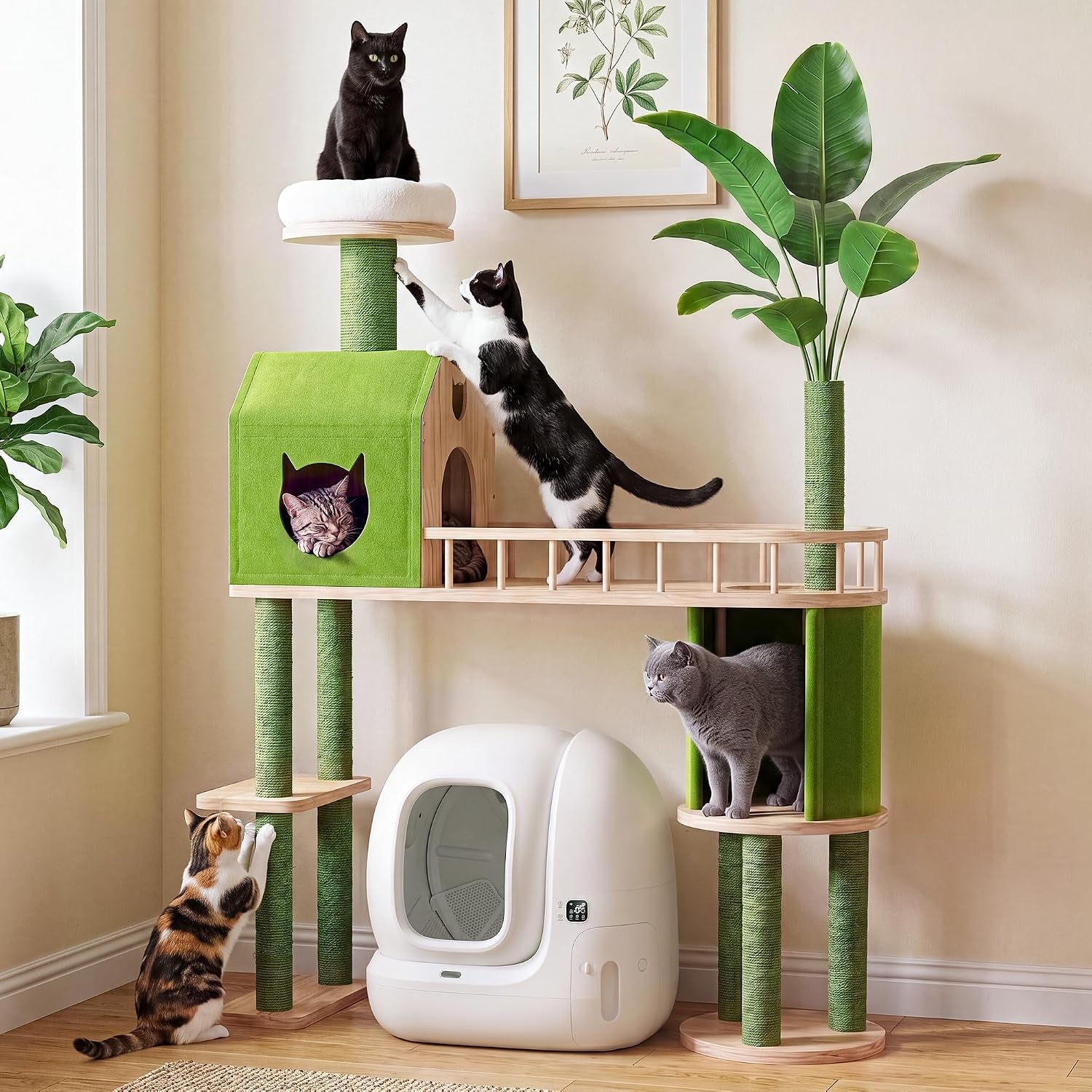 60-cat-tree-for-automatic-litter-box-for-heavy-cats-up-to-22lbs-solid-wood-large-cat-tower-with-tunnel-house-space-saving-for-indoor-multi-pet-households-stops-furniture-scratching