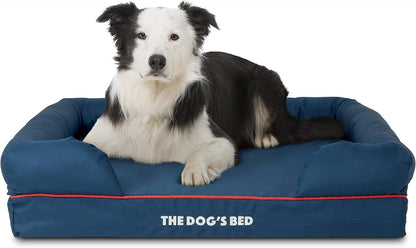 The Dog’S Bed Orthopedic Memory Foam Dog Bed with Bolsters for Large Dogs, High Density Support Mattress, Low Front Entry, Removable Washable Cover, Oxford Fabric, Blue with Dark Red Trim, Large12