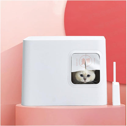 Dog Potty Training Toilet ﻿ Cat Litter Tray Fully Enclosed Japanese Style Box Toilet Kitten anti Splash and Deodorant Corridor Pet with Curtain Pink and White(A)1