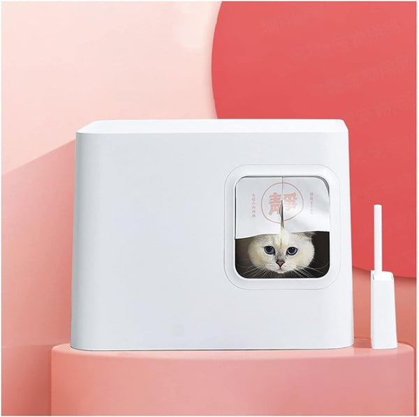 Dog Potty Training Toilet ﻿ Cat Litter Tray Fully Enclosed Japanese Style Box Toilet Kitten anti Splash and Deodorant Corridor Pet with Curtain Pink and White(A)1