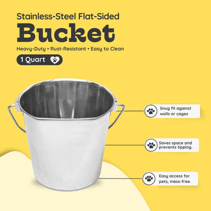 Stainless Steel Flat Side Bucket 1 Quart (0.25 Gallon)- Heavy Duty Hanging Food & Water Pail for Dogs, Cats, Birds, Kennel, Cages & Crates, Durable Rustproof Multi-Purpose Feeding Buckets5