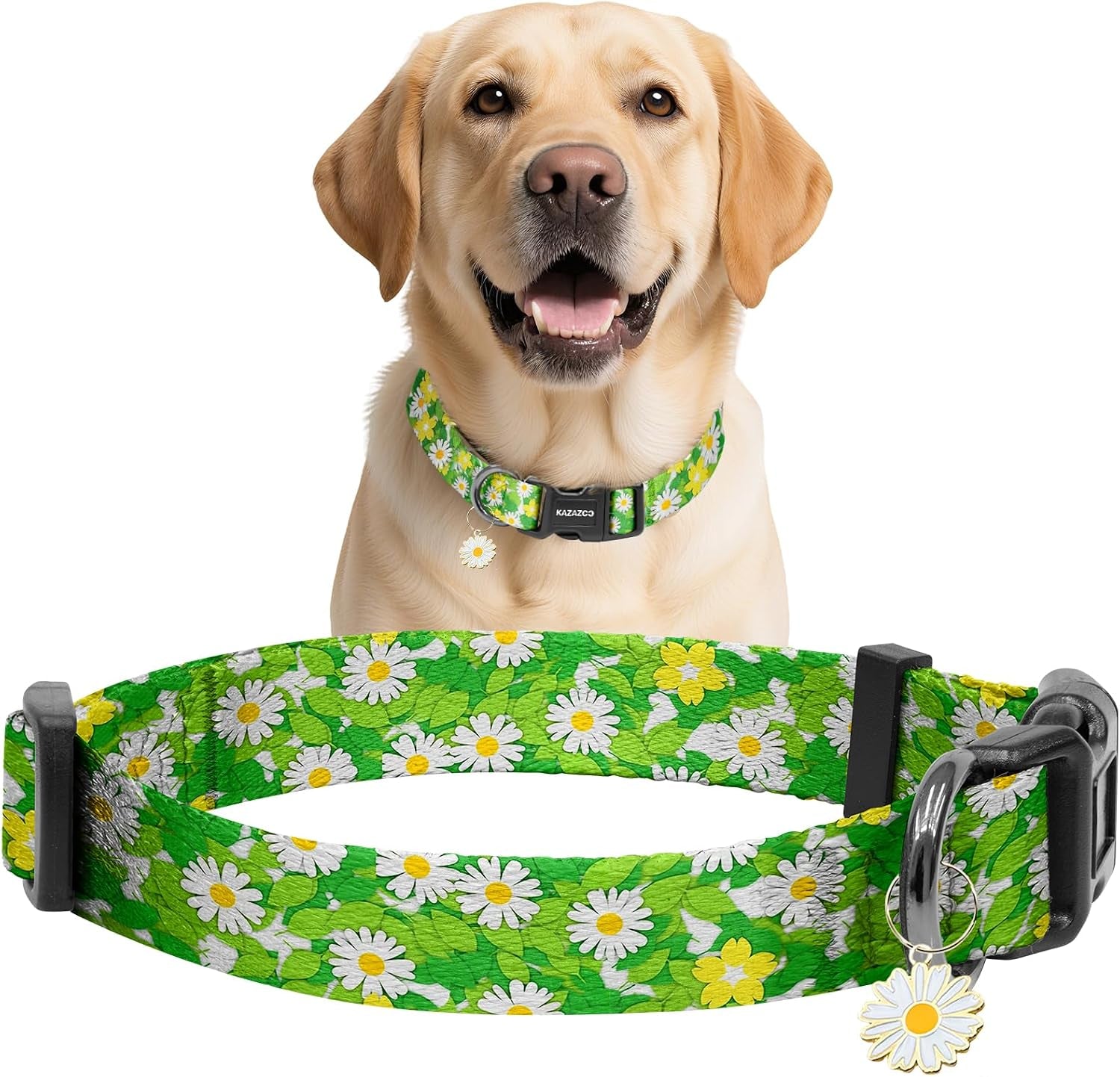 kazazoo-dog-collar-cute-and-soft-nylon-puppy-collar-girl-dogs-adjustable-purple-dog-collars-for-medium-dogs-purple-flowers-m
