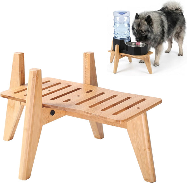 Dog Water and Food Dispenser Stand for Medium Dogs - Adjustable, Bamboo | Use to Elevate, Raise, Hold Gravity or Automatic Food Feeders and Water Bowl Dispensers - Medium1