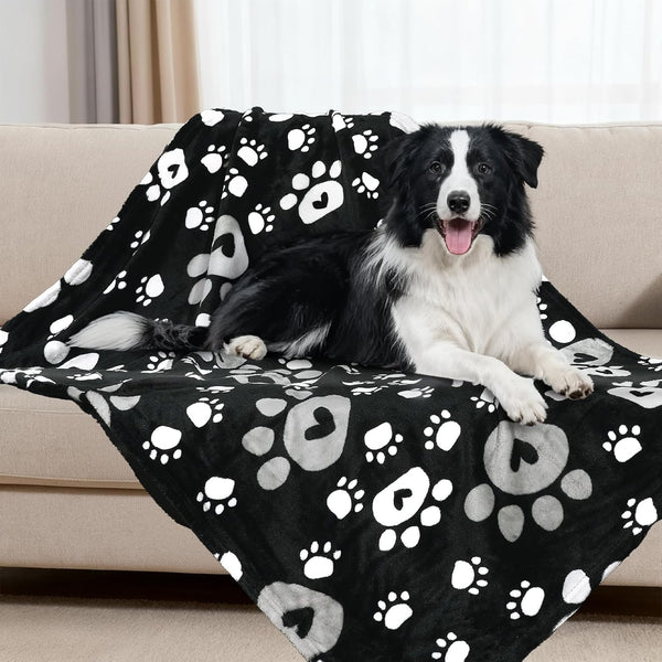 Rezutan Blanket for Large Dogs, Cat Flannel Washable Soft Pet Mat Throw Cover for Kennels-Beds, Sofas, Furniture Protection, Cute Paw Pattern, Black, 50X40 Inch17