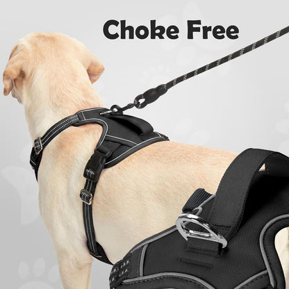 Funfox Dog Harness Medium Sized Dog, Vertical Handle Easy Control, No Pull Pet Vest Adjustable with 2 Leash Clips, Soft Material, Reflective Safe Night Walking for Small Medium Large Breed, Black, M3