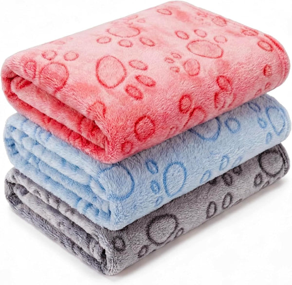 1 Pack 3 Blankets Super Soft Fluffy Premium Fleece Pet Blanket Flannel Paw Printed Throw for Dog Puppy Cat (Small 23X16'', Brown, Pink, White)13