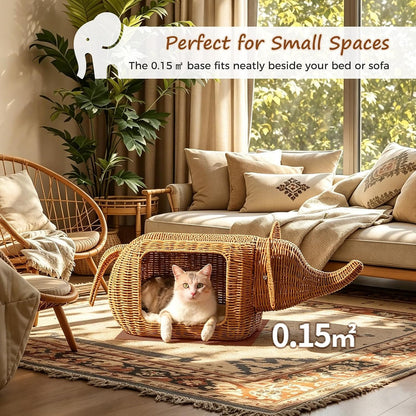 MUTTROS Elephant-Shaped Cat Condo Bed for Indoor Cats, Woven Cat House with Thick Plush Cushion for Large Cats and Kittens, Sturdy Pet Hideaway for Small Dogs and Rabbits, 35 X 12 X 13 Inches6
