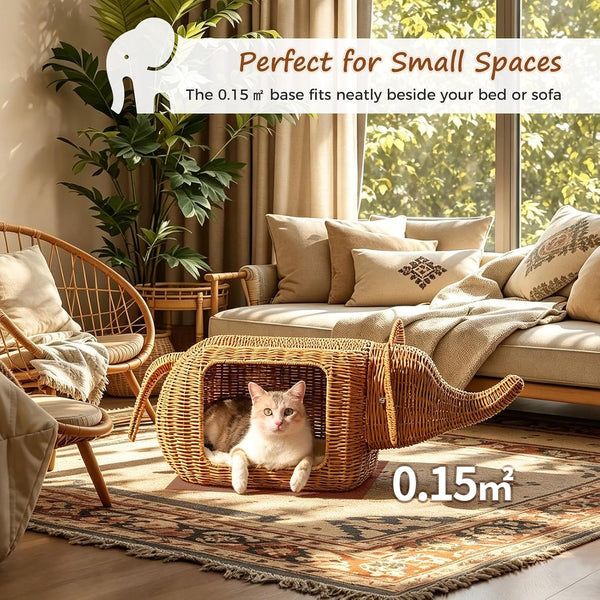 MUTTROS Elephant-Shaped Cat Condo Bed for Indoor Cats, Woven Cat House with Thick Plush Cushion for Large Cats and Kittens, Sturdy Pet Hideaway for Small Dogs and Rabbits, 35 X 12 X 13 Inches6