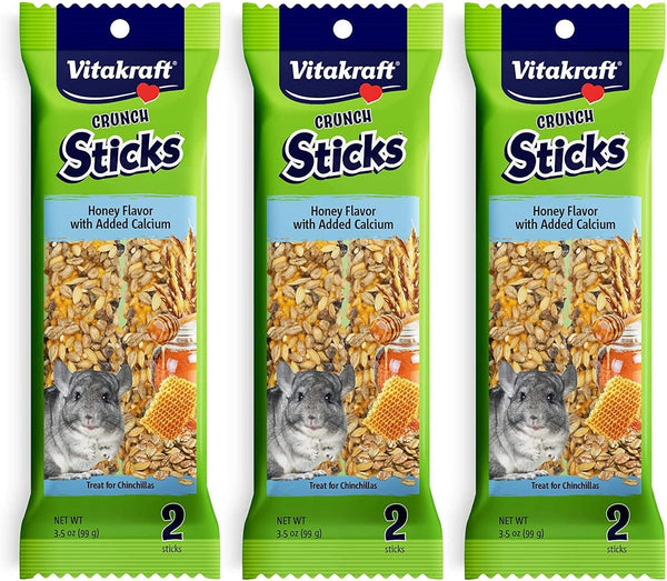 Vitakraft 3 Pack of Honey Flavor with Added Calcium Crunch Sticks Chinchilla Treats, 2 Sticks Each1