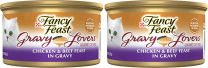 Purina Fancy Feast Gravy Lovers Chicken and Beef Feast Grilled Gourmet Cat Food in Wet Cat Food Gravy - (Pack of 24) 3 Oz. Cans10