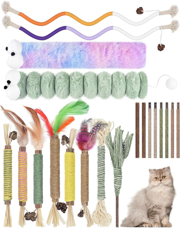 Bissap 10 PCS Silvervine Chew Sticks for Cats, Catnip Chew Sticks Cat Toys for Indoor Cat Kitten Teeth Grinding Interactive Feather Toys for Aggressive Chewers Dental Care9