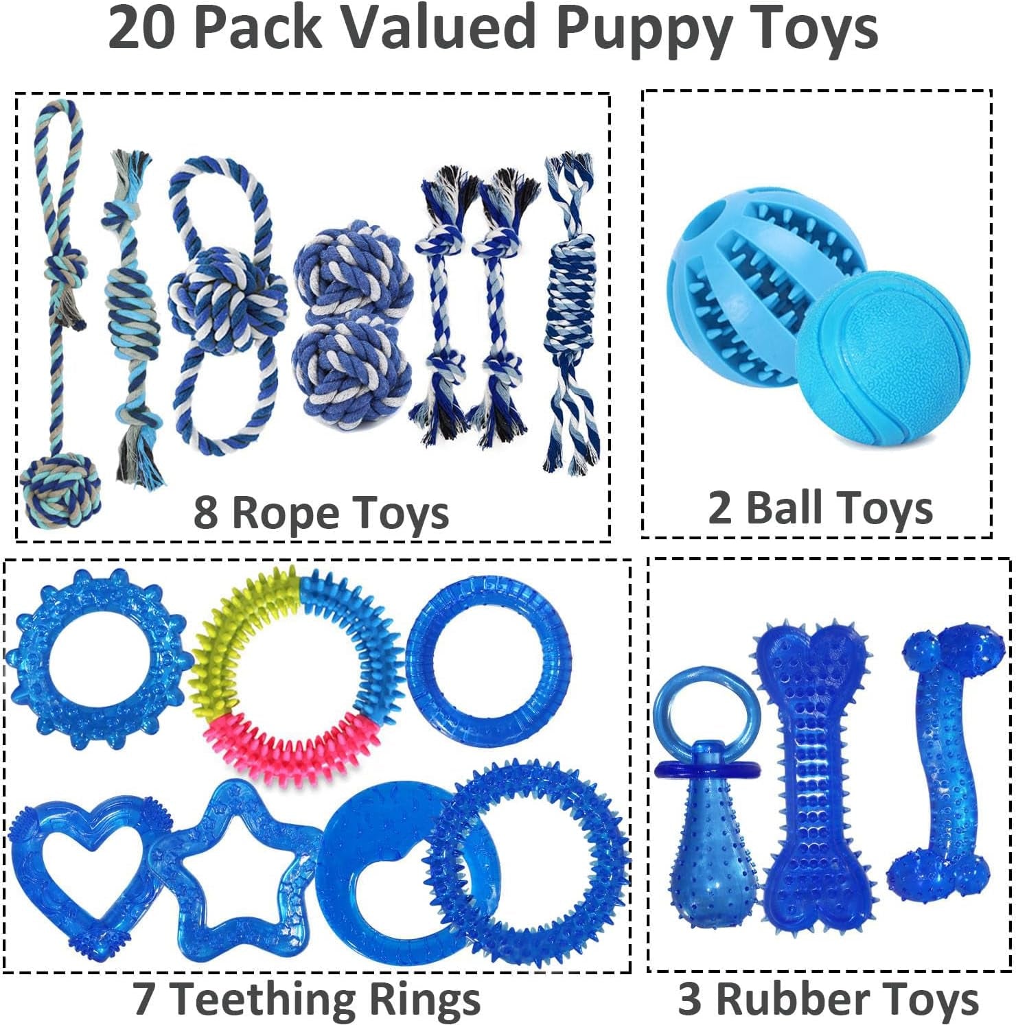 20-pack-puppy-teething-chew-toys-for-small-dogs-bulk-dog-toys-for-puppies-mixed-blue-rubber-rings-ropes-balls-puppy-teething-dental-care-relieves-puppy-boredom-stops-destructive-chewing