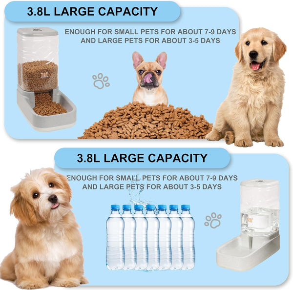 Elevon Automatic Cat Feeder, Gravity Food and Water Dispenser Bowl Set for Small Medium Dogs Animals, Pet Feeder Dispenser Storage Food, 3.8L Large Capacity, White & Gray5