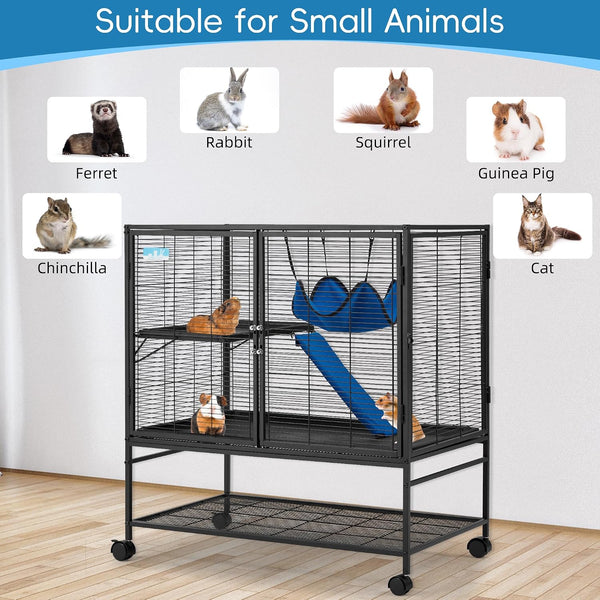 HABUTWAY 40''H Large Metal Rolling Ferrets Cage, 2-Tiers Small Animal Cages, Cage for Rats/Chinchillas, 0.5'' Bar Spacing for Ferret,Small Animal Cage W/Removable Ramp & Platform4