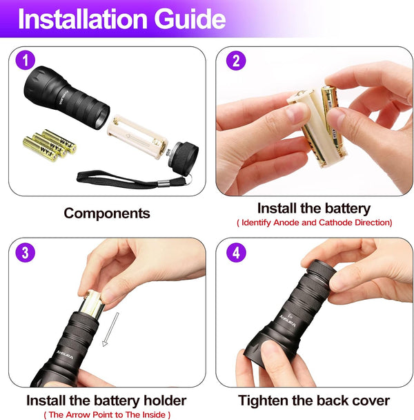 Black Light UV Light Flashlight, 21 LED 395Nm Ultraviolet Blacklight Flashlight Mini Pet Urine Detector for Dog/Cat, Dry Stains, Resin Curing, Matching with Pet Odor Eliminator(Batteries Are Included)6