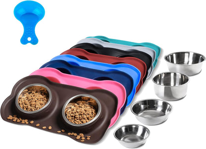 Hubulk Pet Dog Bowls 2 Stainless Steel Dog Bowl with No Spill Non-Skid Silicone Mat + Pet Food Scoop Water and Food Feeder Bowls for Feeding Small Medium Large Dogs Cats Puppies (S, Pink)17