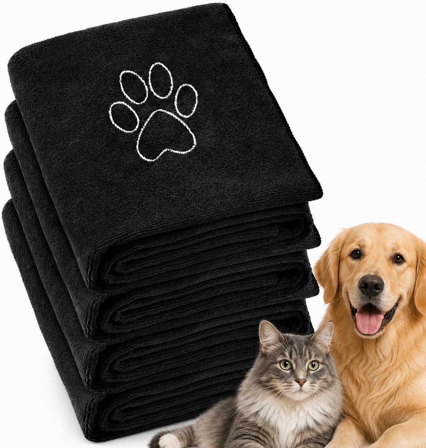 chumia-4-pack-dog-towels-for-drying-large-microfiber-grooming-tools-absorbent-soft-bath-supplies-with-embroidered-paw-for-small-medium-pet-products16-x-32-inch-black
