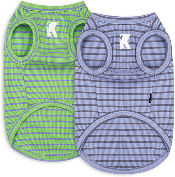 Koneseve Dog Shirt Vest Lightweight Stretchy Dog T-Shirts Soft Cool Sleeveless Stripe Vests Breathable Clothes for Puppy Kitty Cats Small Medium Large Dogs 2 Pack Pink + Green [ S/Small ]8