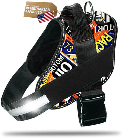 DOGGYKINGDOM No Choke Dog Harness with Handle and Patch Panels, Adjustable Reflective Dog Vest for Small Sized Dog, Blue, S23