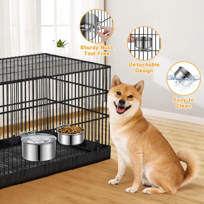 Stainless Steel Dog Bowls, Shineme 40Oz & 60Oz No Spill Dog Crate Water and Food Bowls with Hanging Hook for Kennel, Cage and More, 7.0 X 3.7” & 6.2 X 2.5” Feeder Dish for Large and Medium Dogs5