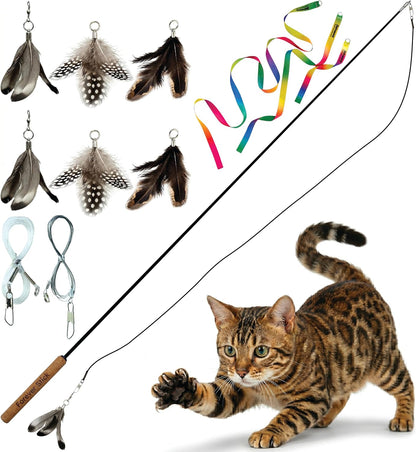 Forever Stick 1-Pack - the Unbreakable Cat Wand Toy, Durable Cat Toy Wand, Extra Long Cat String Toy, Cat Fishing Pole Toy for Bored Indoor Adult Cats, Cat Stick Toy, Cat Feather Wand, Cat Teaser Wand12