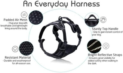 Rabbitgoo Dog Harness, No Pull for Large Dogs with 2 Leash Clips, Pet Vest | No Choke with Handle, Adjustable Soft Padded, Reflective, Easy Control for Walking, Black, Large9