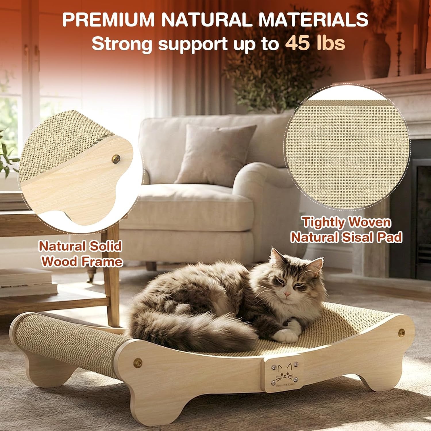 nocoex-sisal-cat-scratcher-bed-wood-scratch-board-hammock-for-indoor-cats-natural-solid-wood-curved-frame-lounger-sleep-scratching-pad-post-large-cats-45-lbs-easy-assembly-modern-furniture-protector
