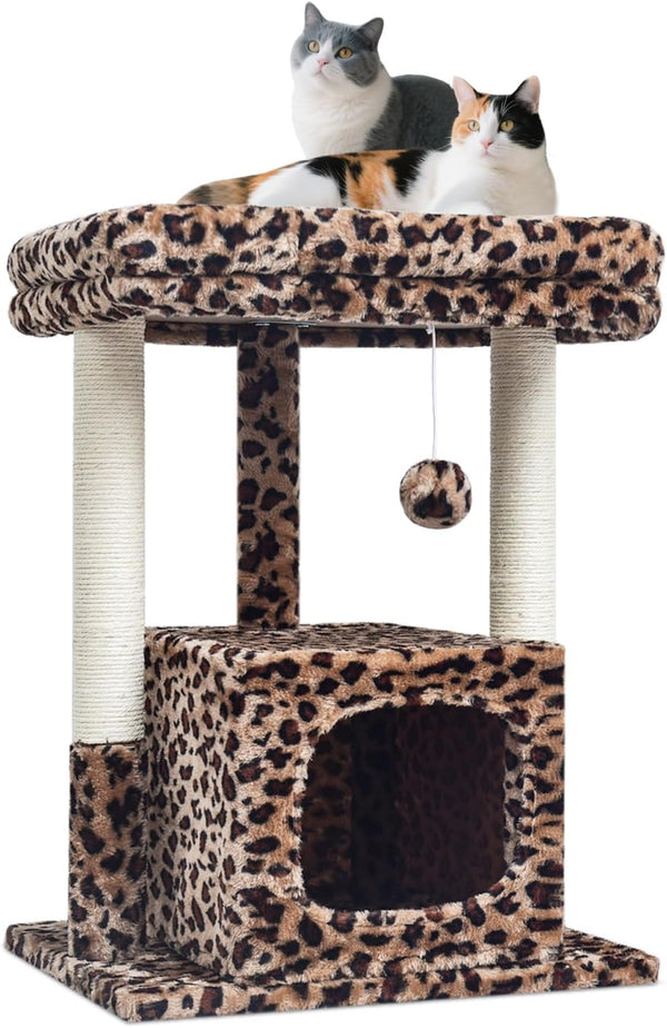 SYANDLVY 27" Cat Tree for Indoor Cats, Activity Tower with Scratching Posts | Modern Kitten Condo with Plush Perch & Hanging Ball for Play, Beige12