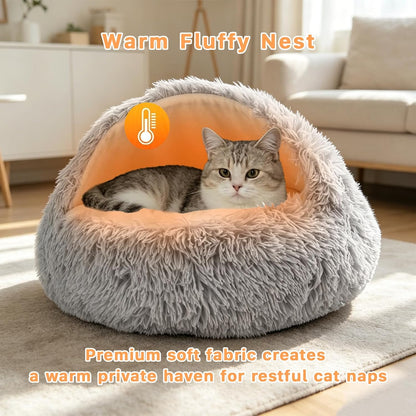 Cat Cave for Indoor Cats,Fluffy Hooded Enclosed Pet Bed for Small Dogs | 24 Inch Washable Dog Bed for Puppy and Kitten with Anti-Slip Bottom,Anti Anxiety,Light Grey5