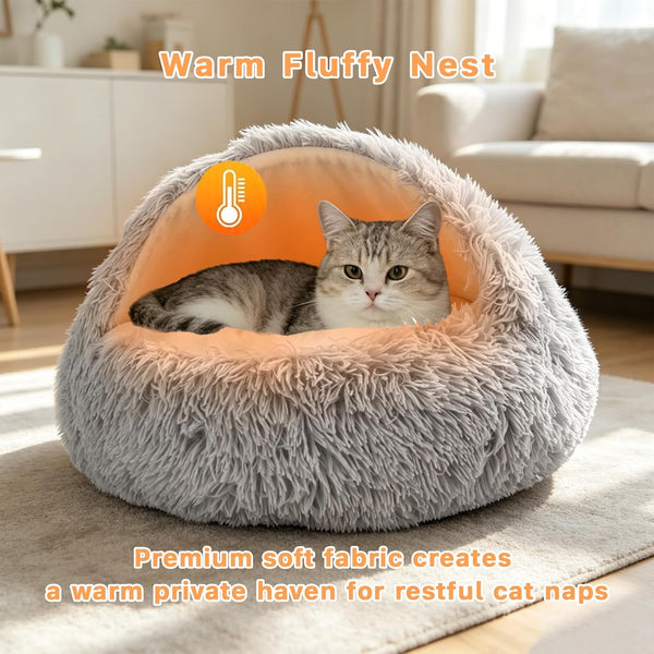 Cat Cave for Indoor Cats,Fluffy Hooded Enclosed Pet Bed for Small Dogs | 24 Inch Washable Dog Bed for Puppy and Kitten with Anti-Slip Bottom,Anti Anxiety,Light Grey5
